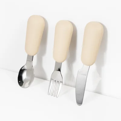 FUBON Food Grade Silicone Baby Feeding Stainless Spoon and Fork Multi Color BPA Free PVC Free for Baby