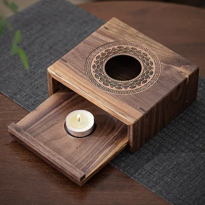Chinese Style Wooden Tea Light Candlestick Holders Home Decoration for Christmas Coffee & Beverage Warmer