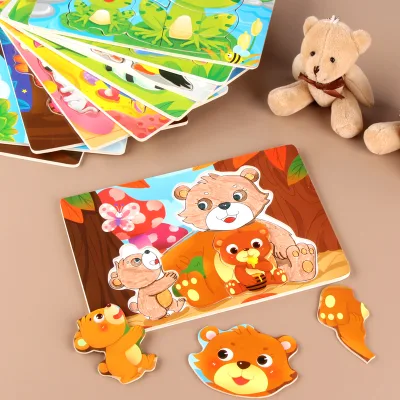 Funny Animals Style Zoo 3D Puzzles Combination Puzzle Educational Baby Wooden Puzzle
