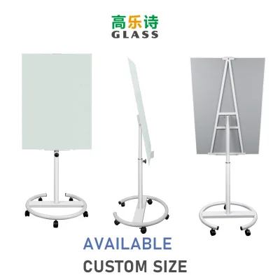 Glass Whiteboard on Wheels with Round Stand 4mm Thick 60x100cm Lacquered Steel Surface Erasable Board for Office and Home Use