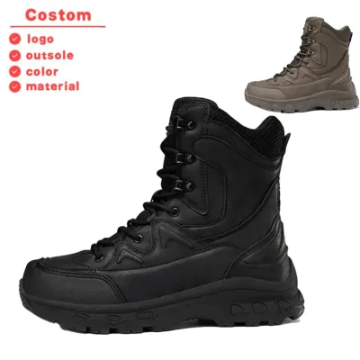 Unisex High-Top Tactical Boots Large Size Black Autumn Winter Waterproof Anti-Slip Desert with Round Toe
