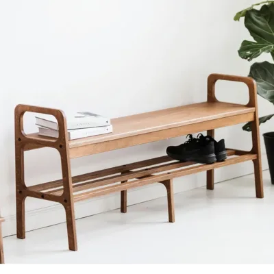 Handmade Modern Wood Entryway Bench Double Layer Storage Rack Home Organizer Durable Space-Saving