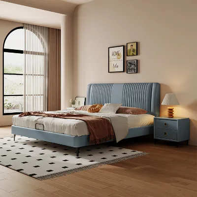 Cream Style Leather Bed High-End Artistic Milk Coffee Color Retro Light Luxury Luxury Bed 1.8 Meters Soft Bed