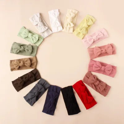 Hot Sale INS Solid Color headband baby girls hair bows Europe and America cheap soft DIY elastic bowknot baby headband