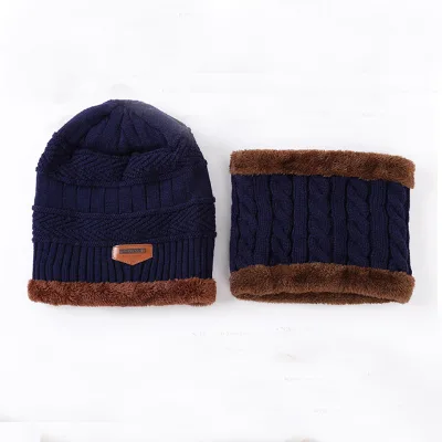 Villus Autumn and Winter Men's and Women's Knitted Wool Warm Pullover Plus Velvet Hat Bib Full Set of Outdoor Hats