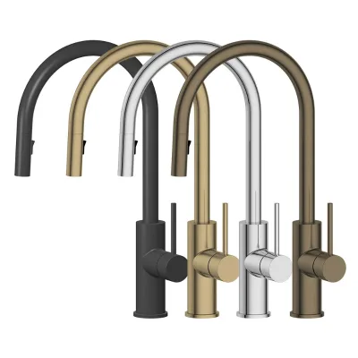Certificated Modern Gold Brass Deck Mounted Kitchen Mixer Tap Pull Out Swivel Sink with Ceramic Valve Core