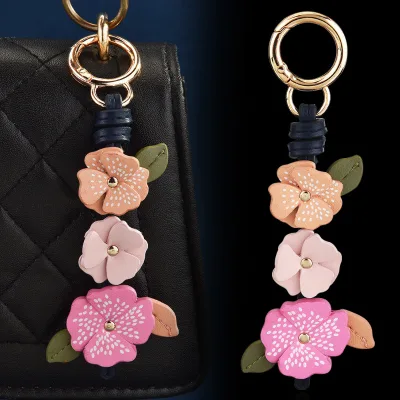 Handmade 3D Colorful Flower Charms with Keychain Women's Bag Pendant Novelty Gift for Mother Small Gift for Friends
