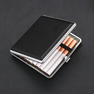 Lady Cigarette Storage Cover Holder 20 Sticks Gift for Men's Leather Cigarette Box Cigar Case Metal Leather Smoking Accessories