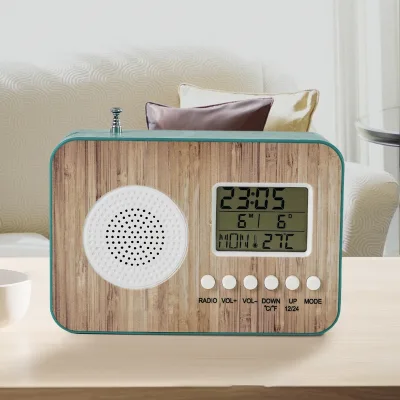 Bamboo Decoration Bedside Radio Portable FM Radios Alarm Clocks Home Digital Table Clock with Radio for Outdoor