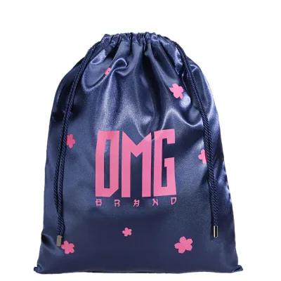 Promotional Reusable Satin Luxury Soft Gift Packaging Drawstring Pouch Shock Resistance Custom Logo Via Screen Printing