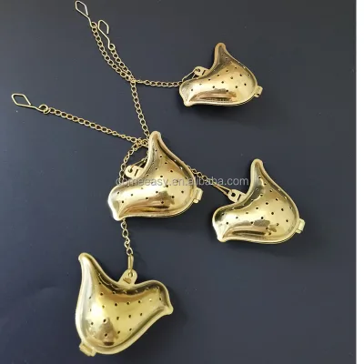 Gold Color Bird Shaped Stainless Steel Tea Infuser with Long Chain Tea Filter Interval Diffuser with Hook