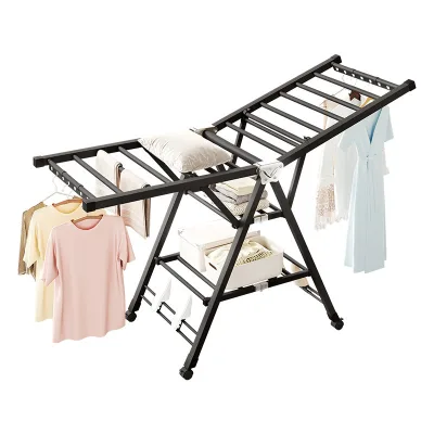 Exhibition Wing Type Floor Drying Racks Mobile Folding Wheeled Drying Rack Clothes for Bedroom & Balcony Clothes & Quilt Drying