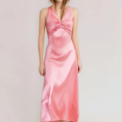 Sexy Elegant Party Long Dress Summer Solid Color V Neck Halter Neck Backless Sleeveless Beach Maxi Fashion Dress