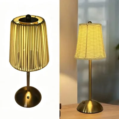 TAIKOO Southeast Asian Rattan Rechargeable Night Light Table Ambient Lamp for Bedroom Living Room