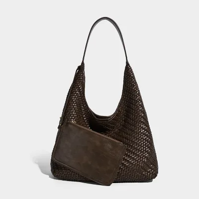 New Women Elegant Woven Hobo Bag With Purses Versatile Pu Commuter Shoulder Bag for Daily Outfit Soft Underarm Weaving Totes