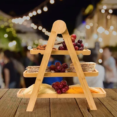 Bamboo Cake Stand, Cake Holder Serving Platter, Veggie Stand and Salad Bowl, Decorative Display Cake Stand