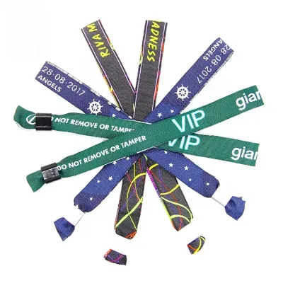 AIDE Promotional Silk Cloth Satin Clip Biodegradable Ribbon Fabric Textile Woven Wristbands for Music Festival Events