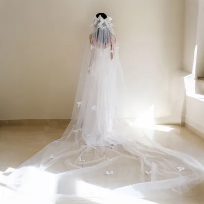 French Style Super fairy Bride Bow Long Tail Main Wedding Veil High-end Photo Props Travel Photography Hair Accessories Yarn