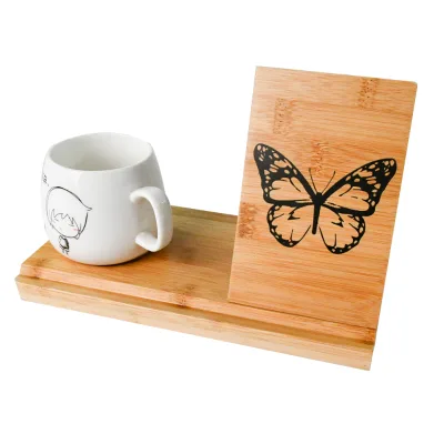 Wooden Triangle Book Stand with Holder Desk Reading Rest Page Valet for Cup Coffee Mug Small Wood Book Holder
