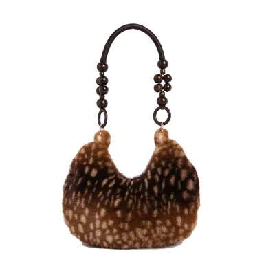 Women's Plush Shoulder Bag with Zipper Closure Stylish Trendy Fluffy Underarm Handbag