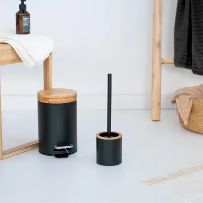 Eco-friendly Stainless Steel Bamboo Cylindrical Pressing Type Foot Pedal Storage Bucket Soft Closing Anti-Finger Feature