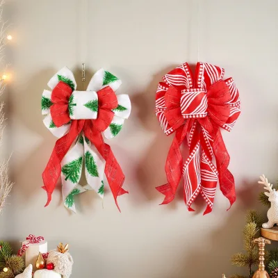 Three-ball Christmas Bow Red Christmas Tree Ornament Snowflake Ribbon Garland Velvet Hanging Decoration