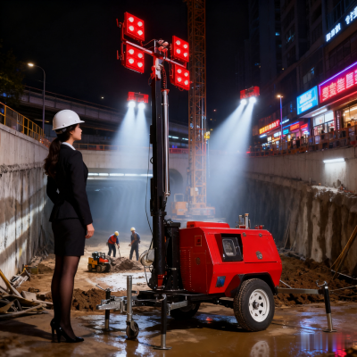 New Style 4M 5M 6M Pushcart Type Outdoor LED Lighting Tower Telescopic Mast Light Lighthouse