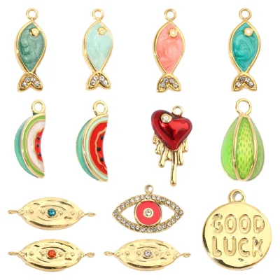 BOYI French Little Fish Drip Oil DIY Pendant for Women Watermelon Eyes Stainless Steel Peach Heart Eye Necklace Pendant