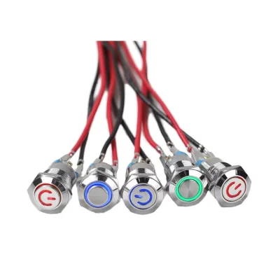 Automatic Equipment LED Illuminated Plug-in Terminal Self-Locking/Reset Power Button Cable 12 mm Metal Push Button Switch
