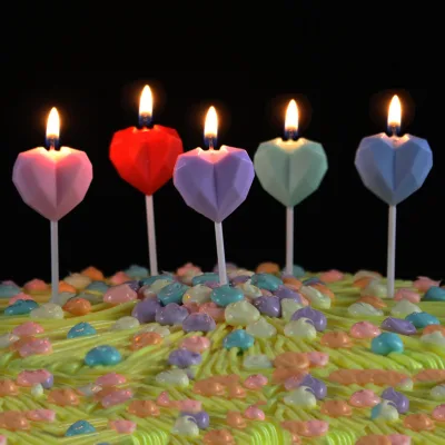 Love Heart Shaped Birthday Candles Color Diamond Love Macarone Decorative Smokeless Cake Candle