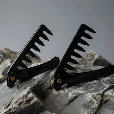 Men Retro Oil Head Comb Stainless Steel Pocket Folding Comb Textured Wide-toothed Comb Folding Pocket Comb for Men
