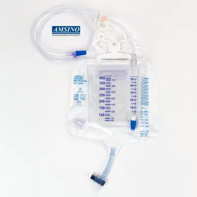 Disposable 400cc Two-Chamber Urine Meter 2500ml Urinary Drainage Bag with Plastic Cover