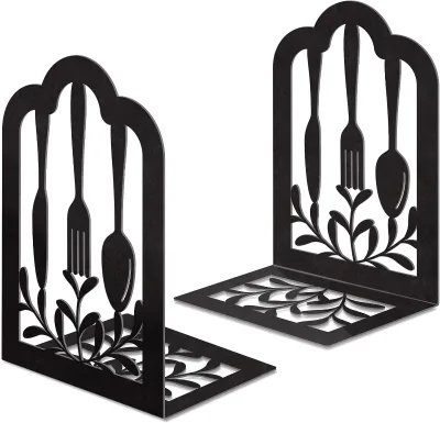Custom Modern Functional Kitchen Book Cookbook Storage Metal Bookends Supports Holder Fork Knife Spoon Decor for Shelves