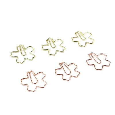 Cherry Blossom Sakura Shaped Metal Paper Clip Gold Rose Gold 30x30mm 1.0mm Wire Thickness Bookmark and Wire Clips