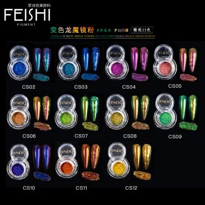 Feishi Chameleon Mirror Sequin Nail Powder Multi Color Shift Iridescent Chrome Pigment Ultra Fine Metallic Shiny Individual Jar