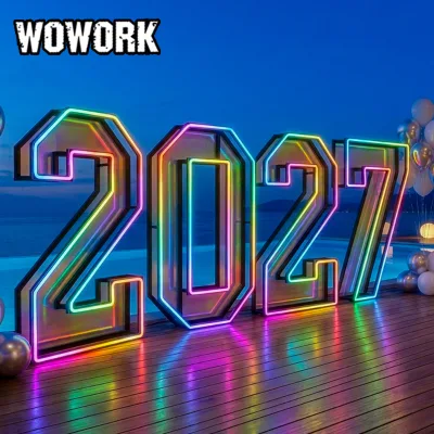 WOWORK 4ft Portable Rgb Foldable Marquee Frame Letter Neon Metal Number Letter Lights for Wedding Birthday Party Decoration