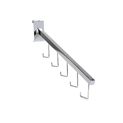 Wallmount Waterfall Display Arm Square Tube 5 Hook Chrome Square Tube Crossbar Hook Bra and Clothes Display Hanger