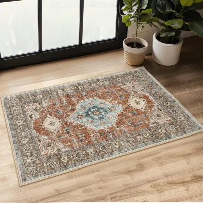 Vintage American-style Solid Color Washable Polyester Carpet Living Room Dining Room