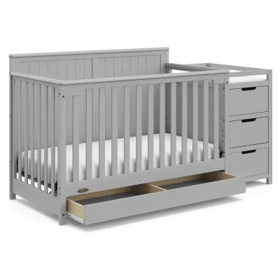 5-in-1 Convertible Crib with Drawer Crib with Drawer Combo Full-Size Nursery Storage Drawer Converts to Toddler Bed Daybed