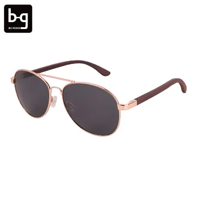 Fashion Custom Man Polarized Patterned Wood Arm Metal Frame Sunglasses