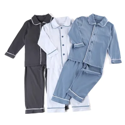 Wholesale Cotton Children Sleepwear Boys and Girls Pajamas Home Clothes Kids Solid Color Ruffle Clothing