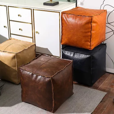 Contemporary Style Leather Square Footstool for Bedroom Apartment Soft Rectangle Storage Foldable Extendable Hotel Application