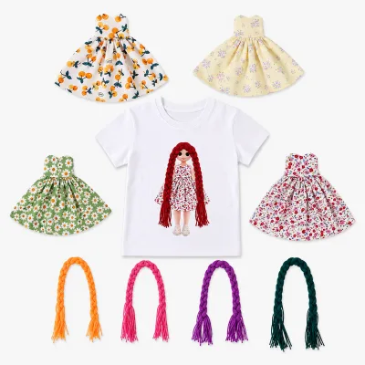 ANSOO Magic Makeover Tee Fairy Tale Doll Pink Braids Floral Interchangeable Dress Kids T-Shirt for Birthday Gift