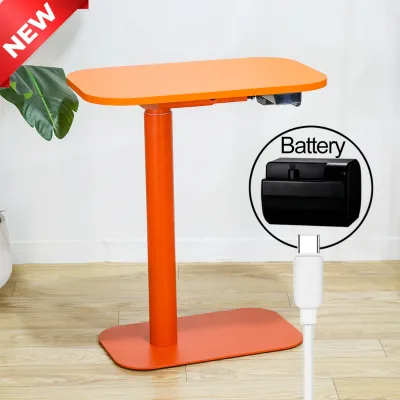 Space-Saving Cordless Standing Desk Battery Powered, Mobile Laptop Side Table with Wheels, Adjustable Bedside Desk Home