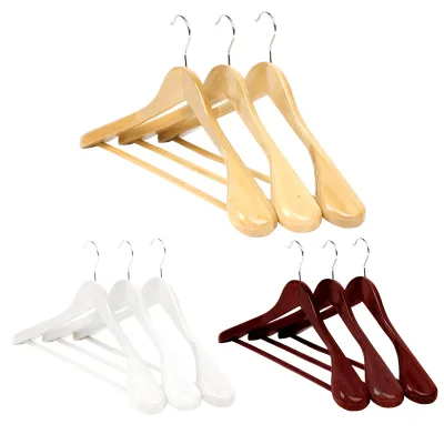 High Quality Heavy Duty Coat Hanger Customizable Wide Should Men Women Wood Hanger Non-Slip Grooves Lacquer Technique for