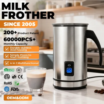 Portable Automatic Electric Milk Frother for Milk Warming Chocolate Heating Brushed Stainless Steel Household 4 in 1 Foamer