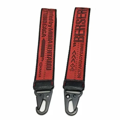 Custom Logo Nylon Woven Keychain Lanyard with Hand Keychain Short Strap and Eagle Hook Featuring Embossing Printing