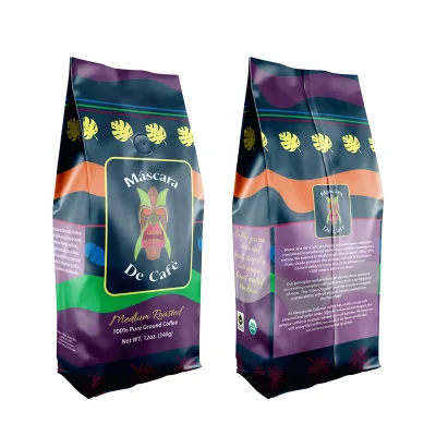 Recycle Food Grade 12oz Custom Gravure Printing Matte Personalized Flat Bottom Side Gusset Coffee Bag Tin Tie Moisture Proof
