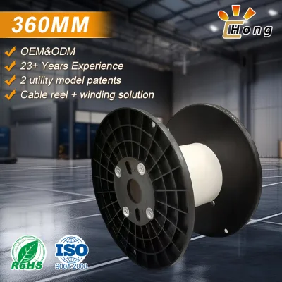Heavy Duty Plastic Packing Spool 360mm Screwed Reel with Removable Flange for Power Cable and Wire Coiling