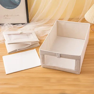 Clear Window Linen Closet Baskets Foldable Organizer Bins for Kitchen Spice Storage Closet Clothing and Jeans Organization